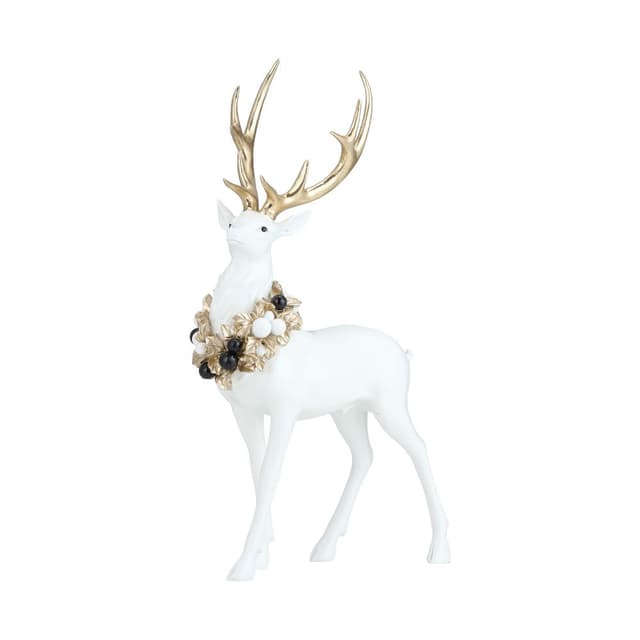 รูปปั้นกวางยืน รุ่นเดรโม่ ขนาด 18 นิ้ว - สีขาว/ทอง