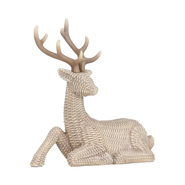 รูปปั้นกวางนั่ง รุ่นเดมี่ ขนาด 13.5 นิ้ว - สีธรรมชาติ/น้ำตาลอ่อน