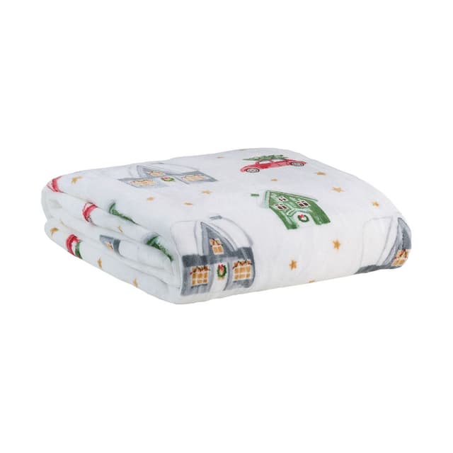 ผ้าห่มแฟลนเนิลพิมพ์ลาย รุ่นโซอี้ ขนาด 150 x 200 ซม. - สีขาว