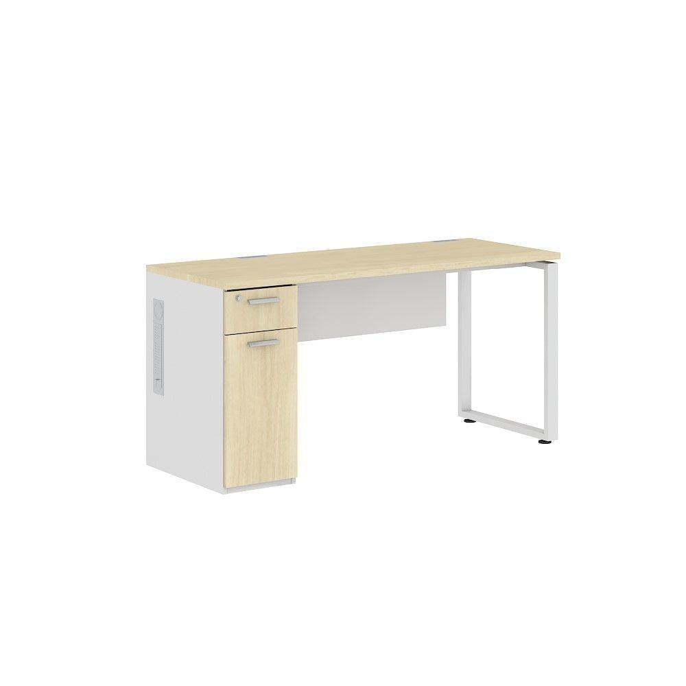 ชุดโต๊ะทำงาน + ลิ้นชัก รุ่น EXPACE ขนาด 180 x 60 x 75 ซม. - สีชิโม แอช / สีขาว
