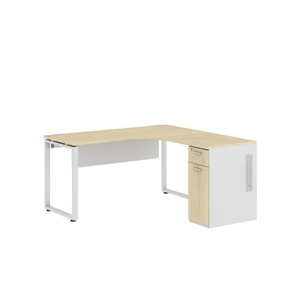 ชุดโต๊ะทำงาน ด้านขวา รุ่น EXPACE ขนาด 150 x 150 x 75 ซม. - สีชิโม แอช / สีขาว