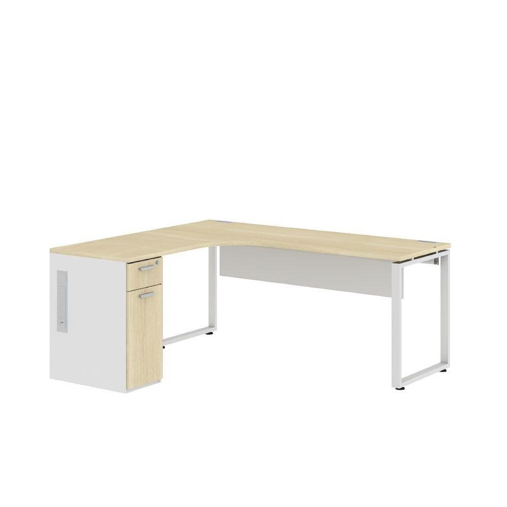 ชุดโต๊ะทำงาน ด้านซ้าย รุ่น EXPACE ขนาด 180 x 150 x 75 ซม. - สีชิโม แอช/สีขาว