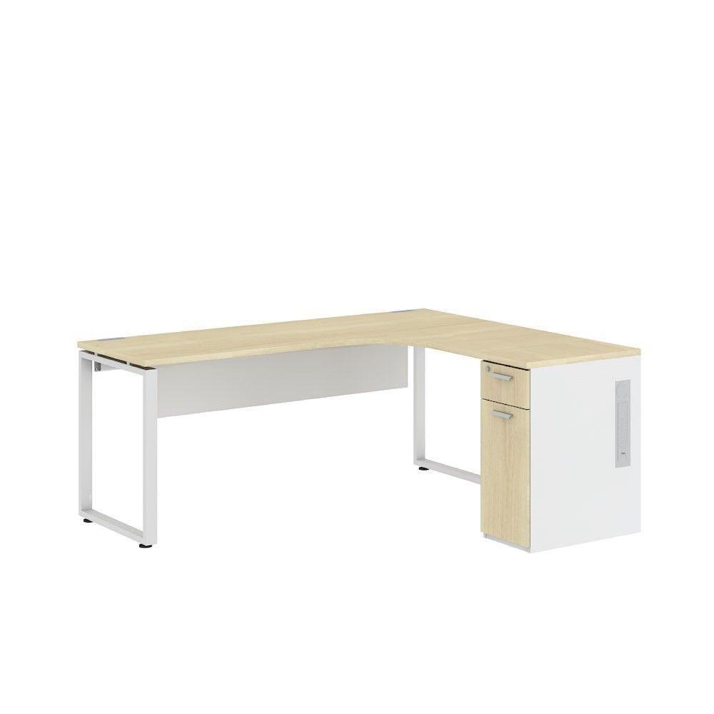 ชุดโต๊ะทำงาน ด้านขวา รุ่น EXPACE ขนาด 180 x 150 x 75 ซม. - สีชิโม แอช/สีขาว