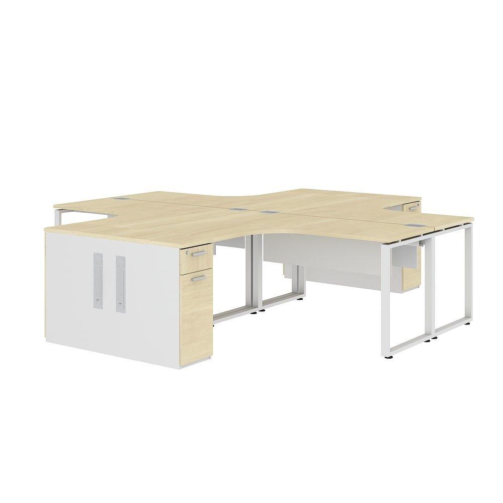 ชุดโต๊ะทำงาน 4 ที่นั่ง+ลิ้นชัก รุ่น EXPACE ขนาด 300 ซม. - สีชิโม แอช/สีขาว