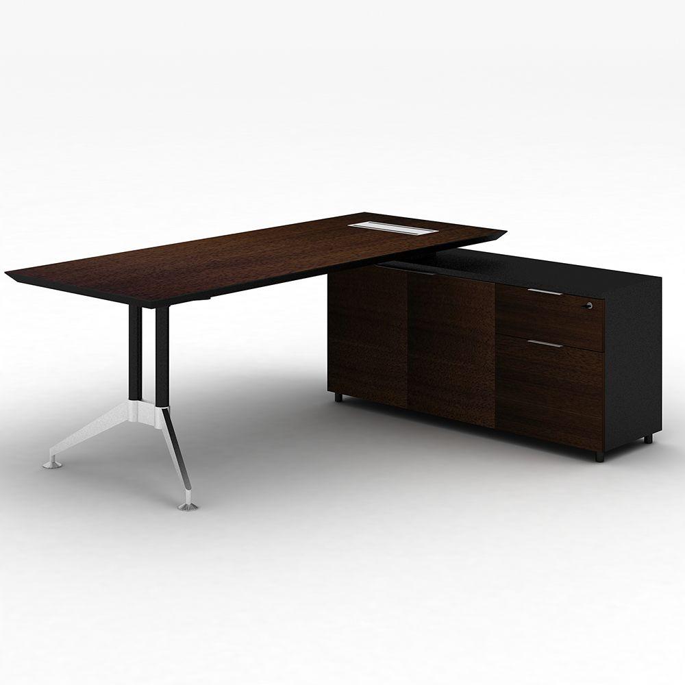 โต๊ะผู้บริหาร รุ่นทราโวโต้  R 220 ซม. - สีดาร์กวอลนัท / สีสโมคกี้เกรย์