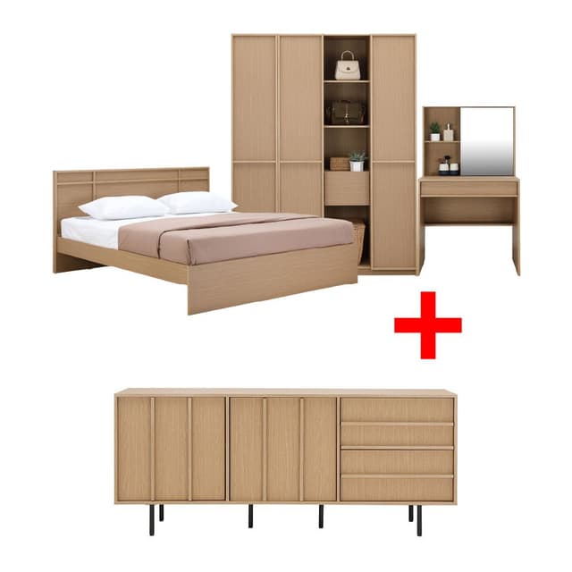 ซื้อชุดห้องนอน รุ่นฟุกุโอกะ ขนาด 5 ฟุต (เตียง, ตู้เสื้อผ้า, โต๊ะเครื่องแป้ง) พร้อมตู้ไซด์บอร์ด รุ่นฟุกุโอกะ ขนาด 180 ซม.ราคาพิเศษ!