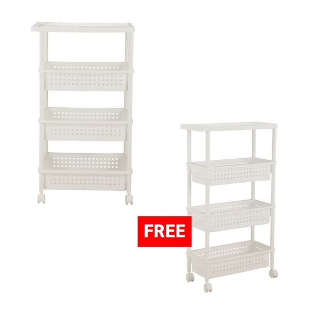 ซื้อชั้นวางของ 4 ชั้น พร้อมล้อ รุ่นมีย่า ขนาด 32.5 x 48 x 82.7 ซม. แถมฟรี! ชั้นวางของ 4 ชั้น พร้อมล้อ รุ่นมีย่า ขนาด 21.5 x 48 x 82.7 ซม.