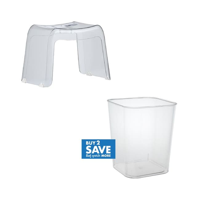 ซื้อเก้าอี้สตูลพลาสติก รุ่นเคลียร์, ถังขยะทรงสี่เหลี่ยม รุ่นเคลียร์ หรือกลิซซี่ 2 ชิ้น ราคาพิเศษ!
