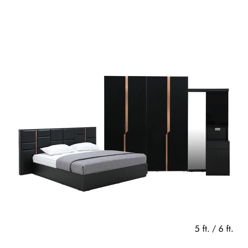 ชุดห้องนอน รุ่นอเล็กซ์ (เตียง, ตู้เสื้อผ้า 4 บาน, โต๊ะเครื่องแป้ง) - สีดำ