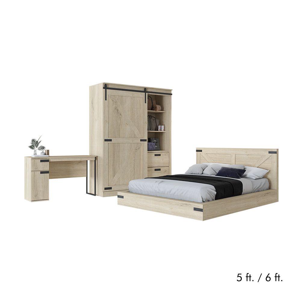 ชุดห้องนอน รุ่นเบอร์ลิน (เตียง, ตู้บานสไลด์, โต๊ะเครื่องแป้ง) - สีเอมสตี้ค โอ๊ค