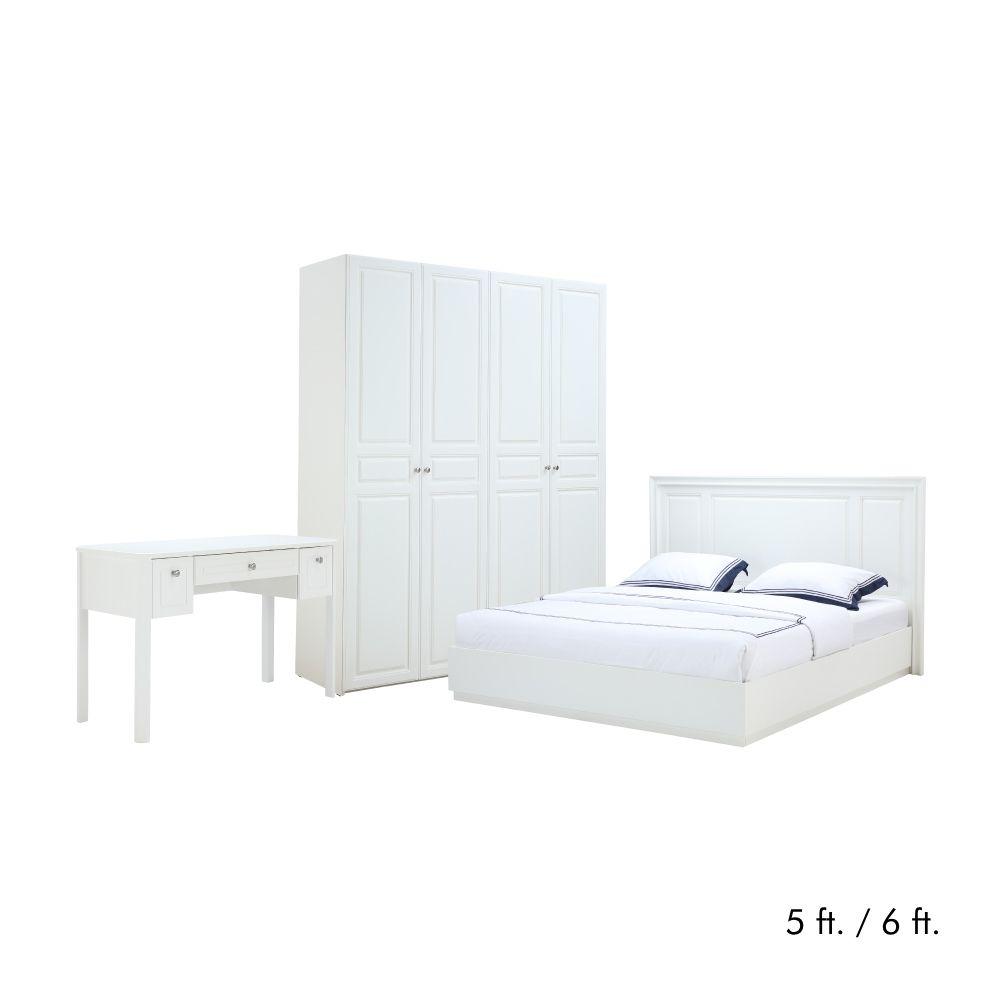 ชุดห้องนอน รุ่นคอลลิน (เตียง, ตู้เสื้อผ้า 4 บาน, โต๊ะเครื่องแป้ง) - สีขาว