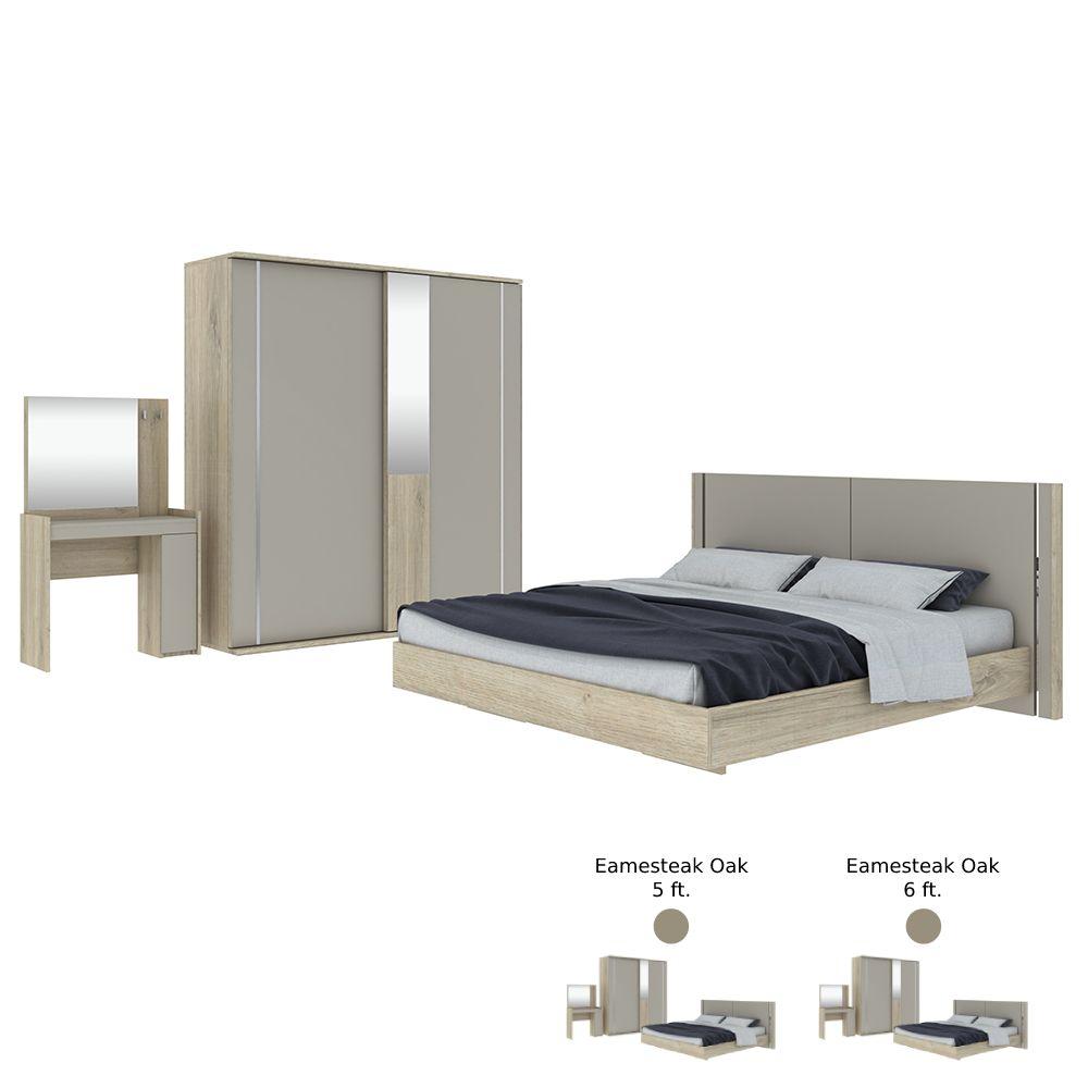 ชุดห้องนอน รุ่นเอสไคว (เตียง+ตู้บานสไลด์ 200 ซม.+โต๊ะเครื่องแป้ง)