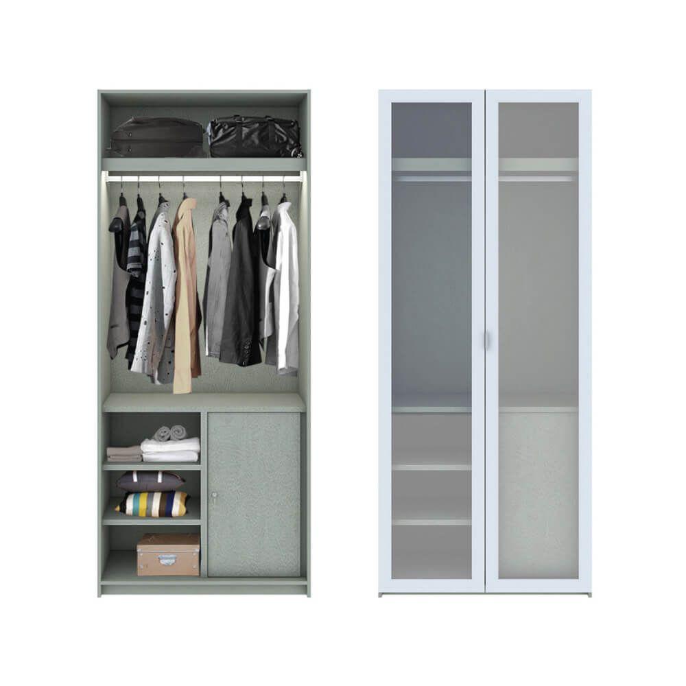 ตู้เสื้อผ้า 2 บานกระจกใส + LED รุ่นอิตัล-สมาร์ท - สีใสโปร่ง/ขาว