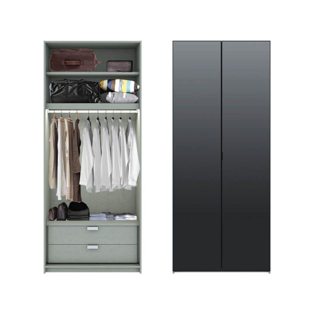 ตู้เสื้อผ้า 2 บานกระจกดำ + LED รุ่นอิตัล-สมาร์ท - สีดำ