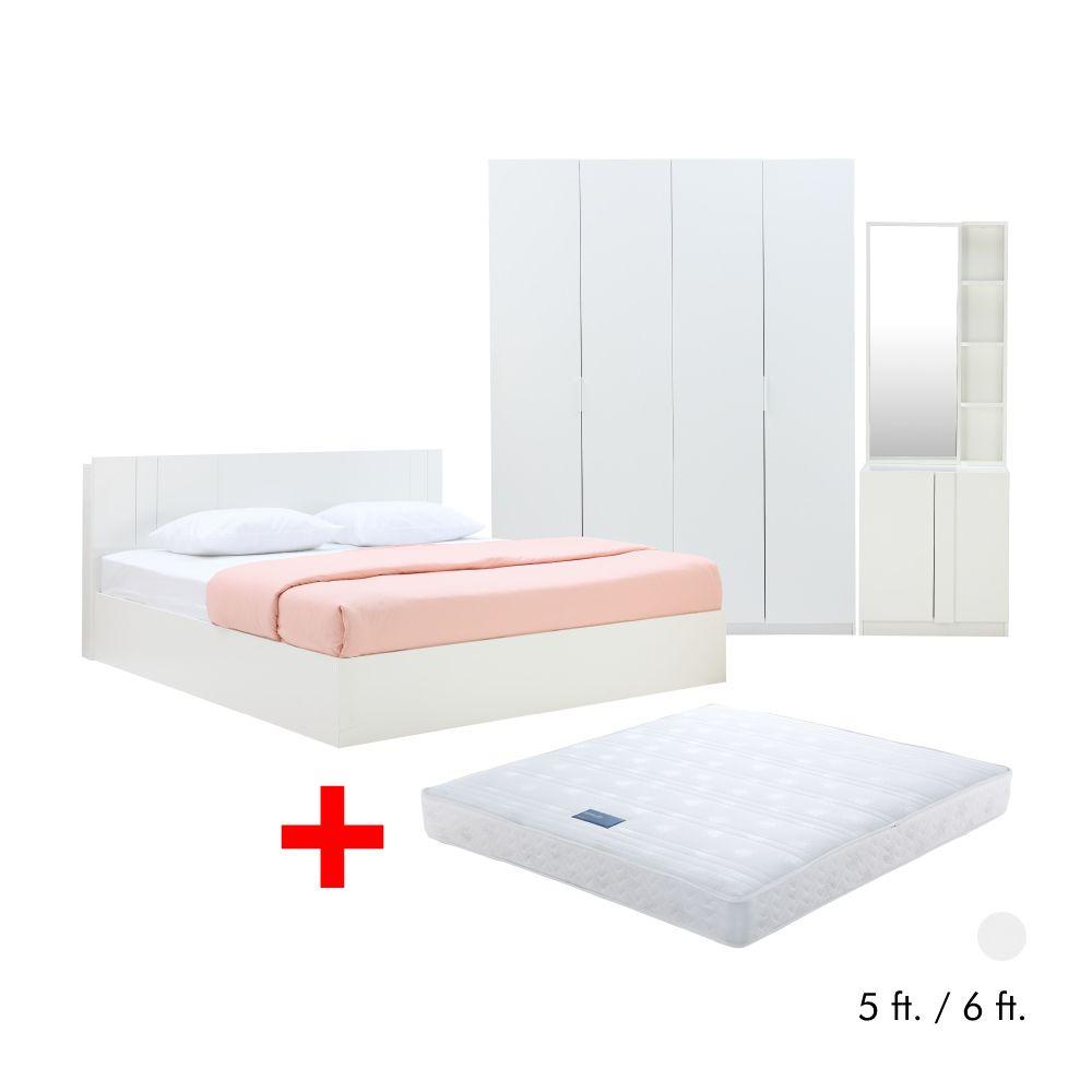 ชุดห้องนอน รุ่นเมโลเดียน (เตียง, ตู้เสื้อผ้า 4 บาน, โต๊ะเครื่องเเป้งแบบยืน, ที่นอน)
