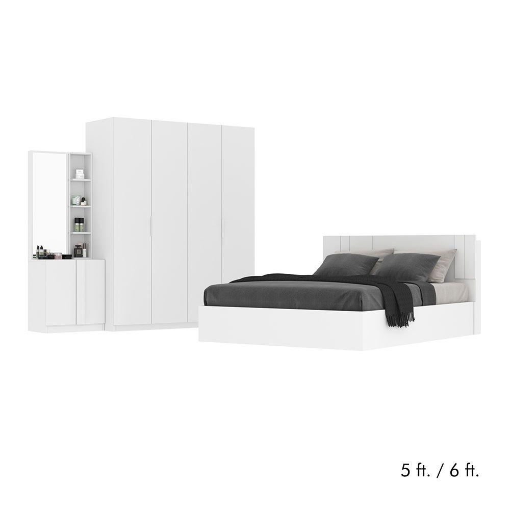 ชุดห้องนอน รุ่นเมโลเดียน (เตียง, ตู้เสื้อผ้า 4 บาน, โต๊ะเครื่องแป้ง) - สีขาว
