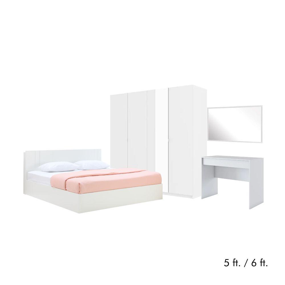ชุดห้องนอน รุ่นเมโลเดียน+วากัส (เตียง, ตู้เสื้อผ้า 4 บาน, โต๊ะเครื่องแป้ง, กระจกเงา) - สีขาว