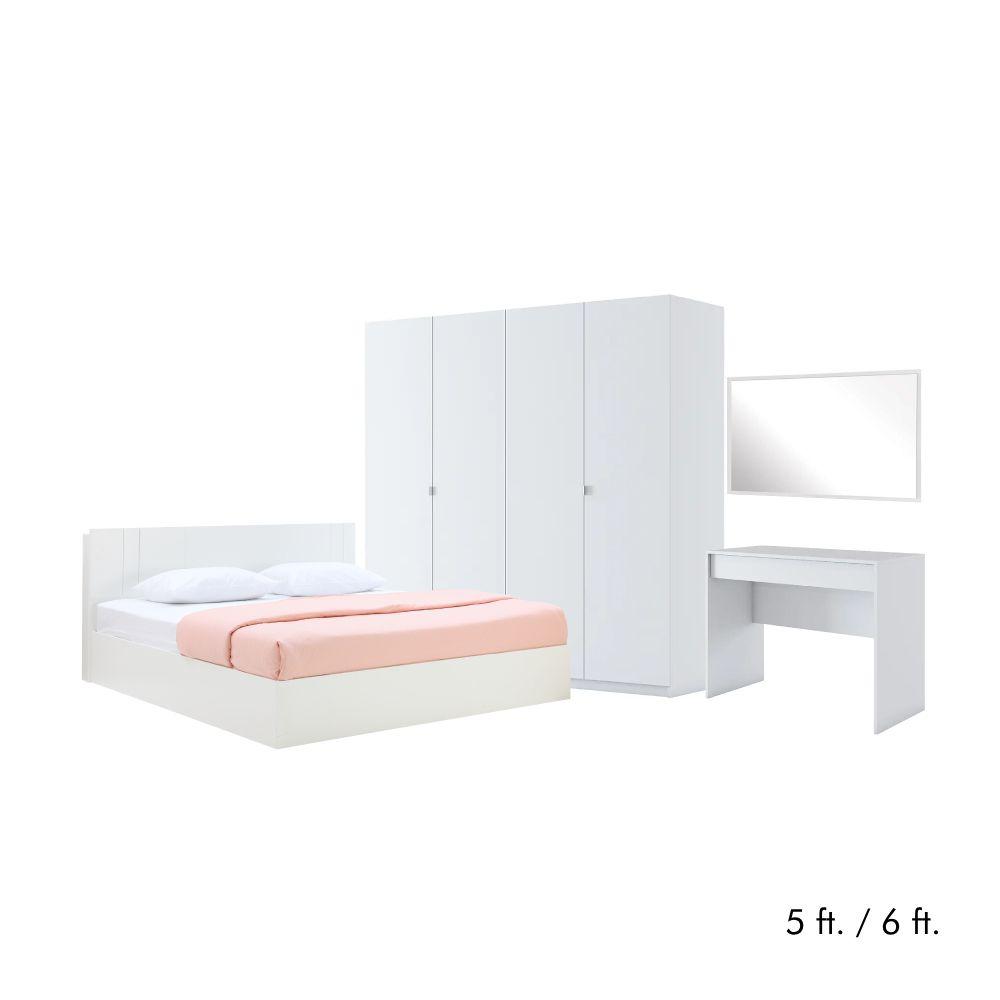 ชุดห้องนอน รุ่นเมโลเดียน+วาซิม (เตียง, ตู้เสื้อผ้า 4 บาน, โต๊ะเครื่องแป้ง, กระจกเงา) - สีขาว