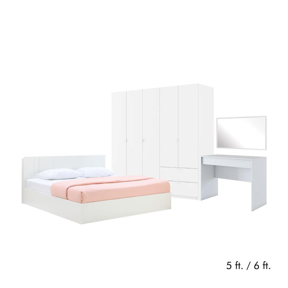 ชุดห้องนอน รุ่นเมโลเดียน+วิต้า (เตียงนอน, ตู้เสื้อผ้า 5 บาน, โต๊ะเครื่องแป้ง, กระจกเงา) - สีขาว