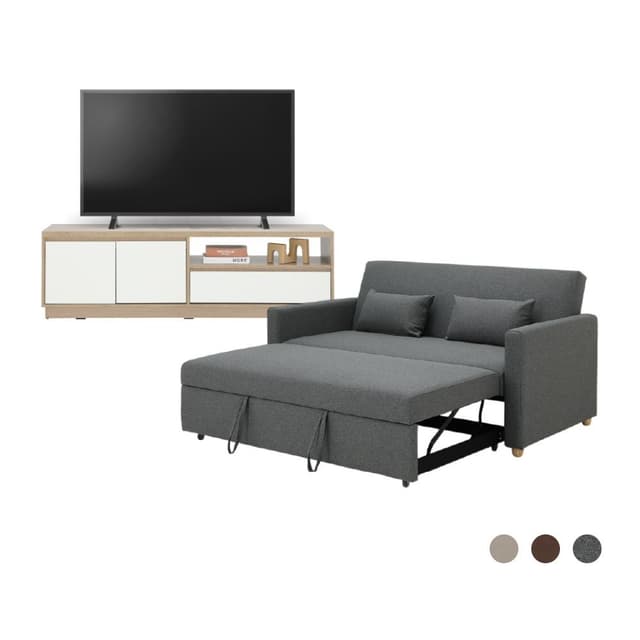 Furinbox โซฟาเบด 3 ที่นั่ง และตู้วางทีวี 2 บาน พร้อมลิ้นชัก ขนาด 150 ซม. รุ่นมิกิ+มินิโอ