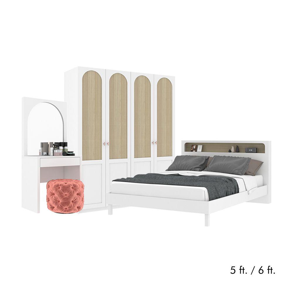 ชุดห้องนอน รุ่นโมนาโค (เตียง, ตู้เสื้อผ้า, โต๊ะเครื่องแป้ง) - สีขาว/เลอบาน่า โอ๊ค
