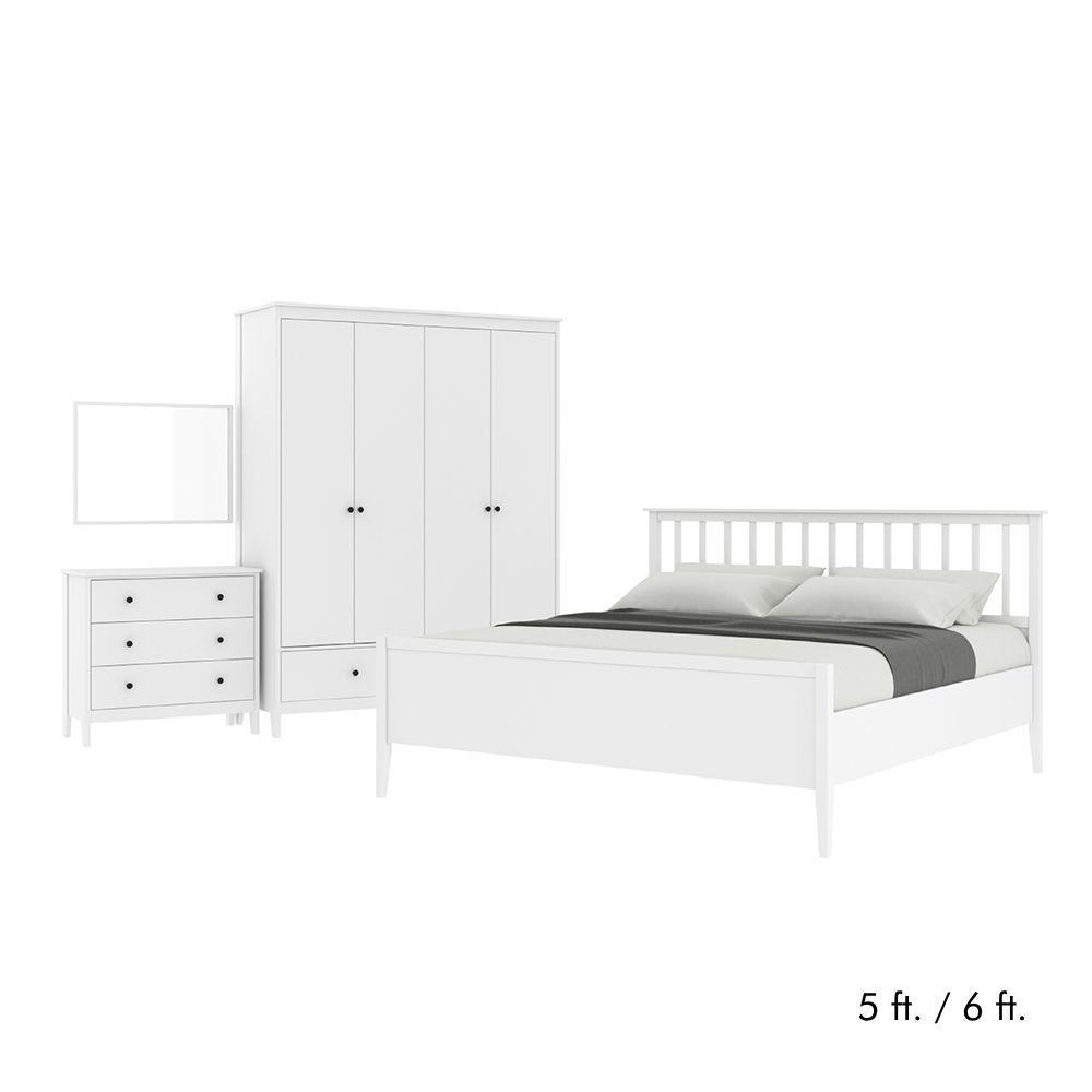 ชุดห้องนอน รุ่นซานโตรินี (เตียง, ตู้เสื้อผ้า 4 บาน, ตู้ 3 ลิ้นชัก, กระจกเงา) - สีขาว