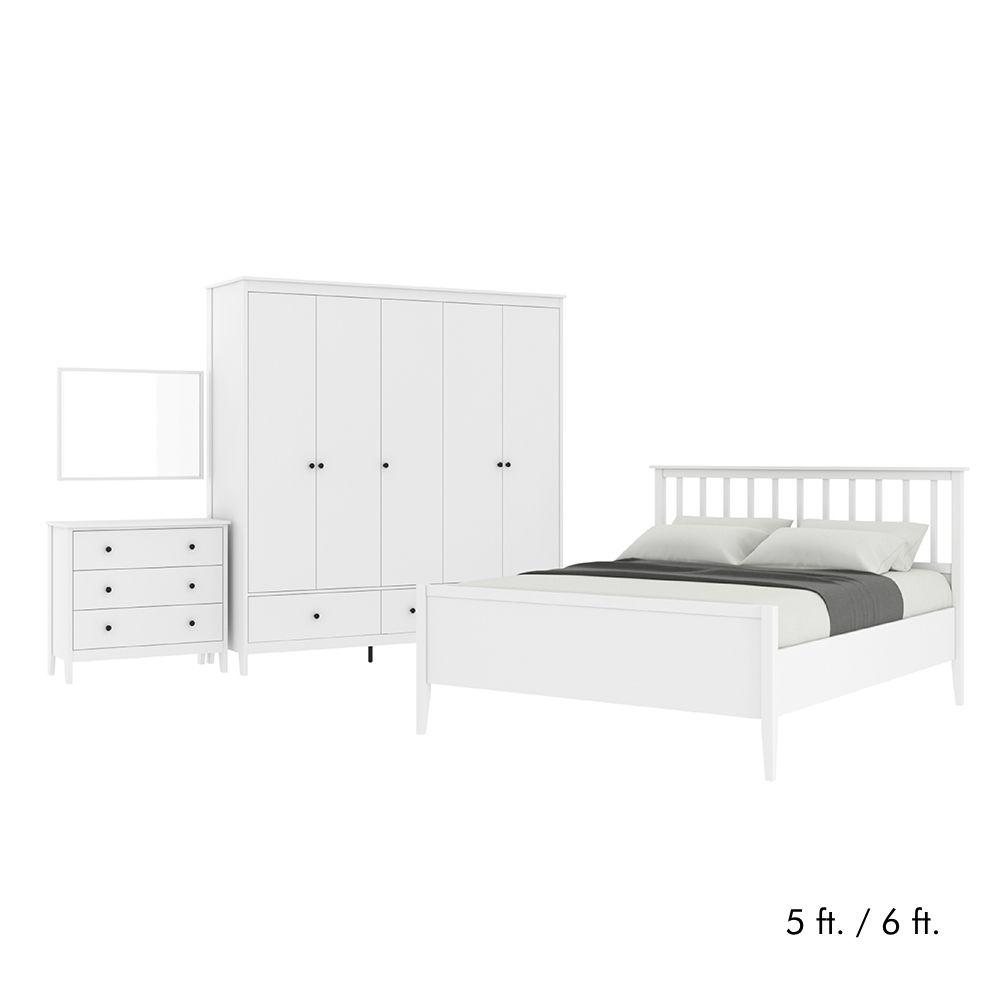 ชุดห้องนอน รุ่นซานโตรินี (เตียง, ตู้เสื้อผ้า 5 บาน, ตู้ 3 ลิ้นชัก, กระจกเงา) - สีขาว