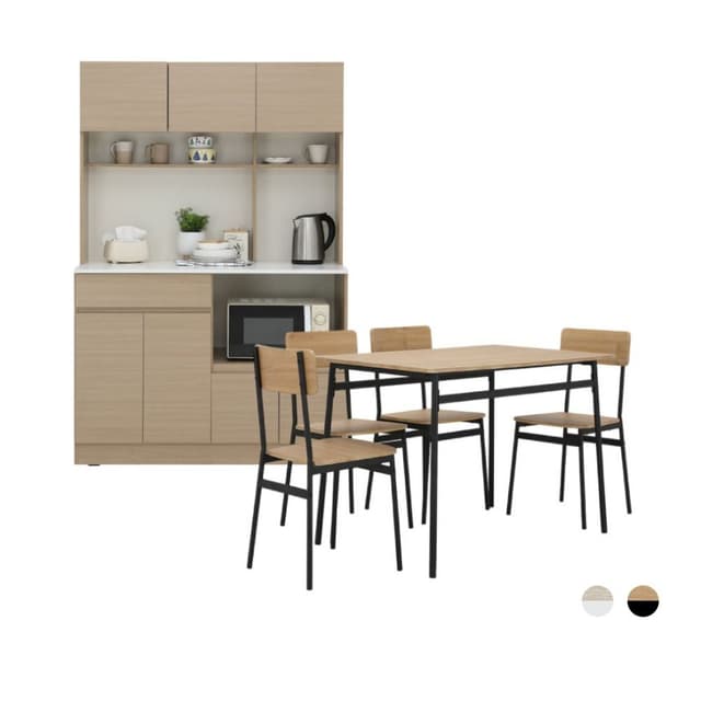 Furinbox ชุดครัว ขนาด 120 ซม. และชุดโต๊ะอาหาร 4 ที่นั่ง รุ่นชอน+วิกกิ