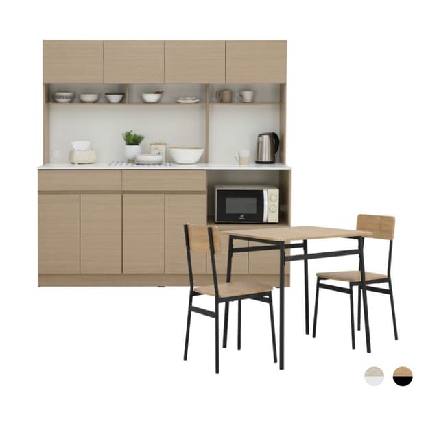 Furinbox ชุดครัว ขนาด 180 ซม. และชุดโต๊ะอาหาร 2 ที่นั่ง รุ่นชอน+วิกกิ