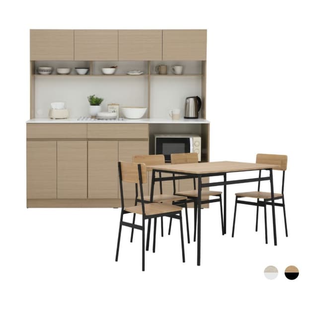 Furinbox ชุดครัว ขนาด 180 ซม. และชุดโต๊ะอาหาร 4 ที่นั่ง รุ่นชอน+วิกกิ