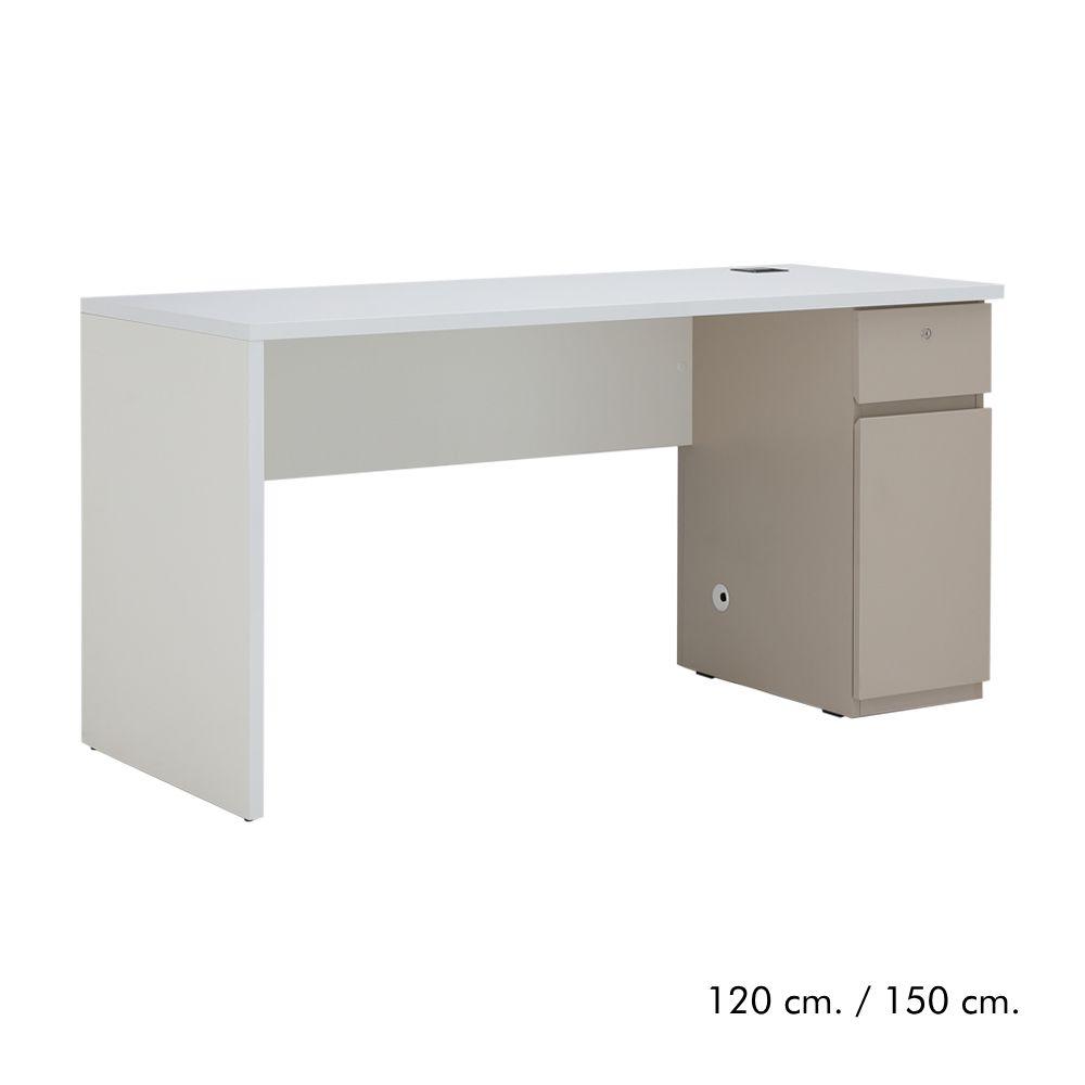 โต๊ะทำงาน รุ่นสไตล์โล่ พลัส - สีขาว/เบจ