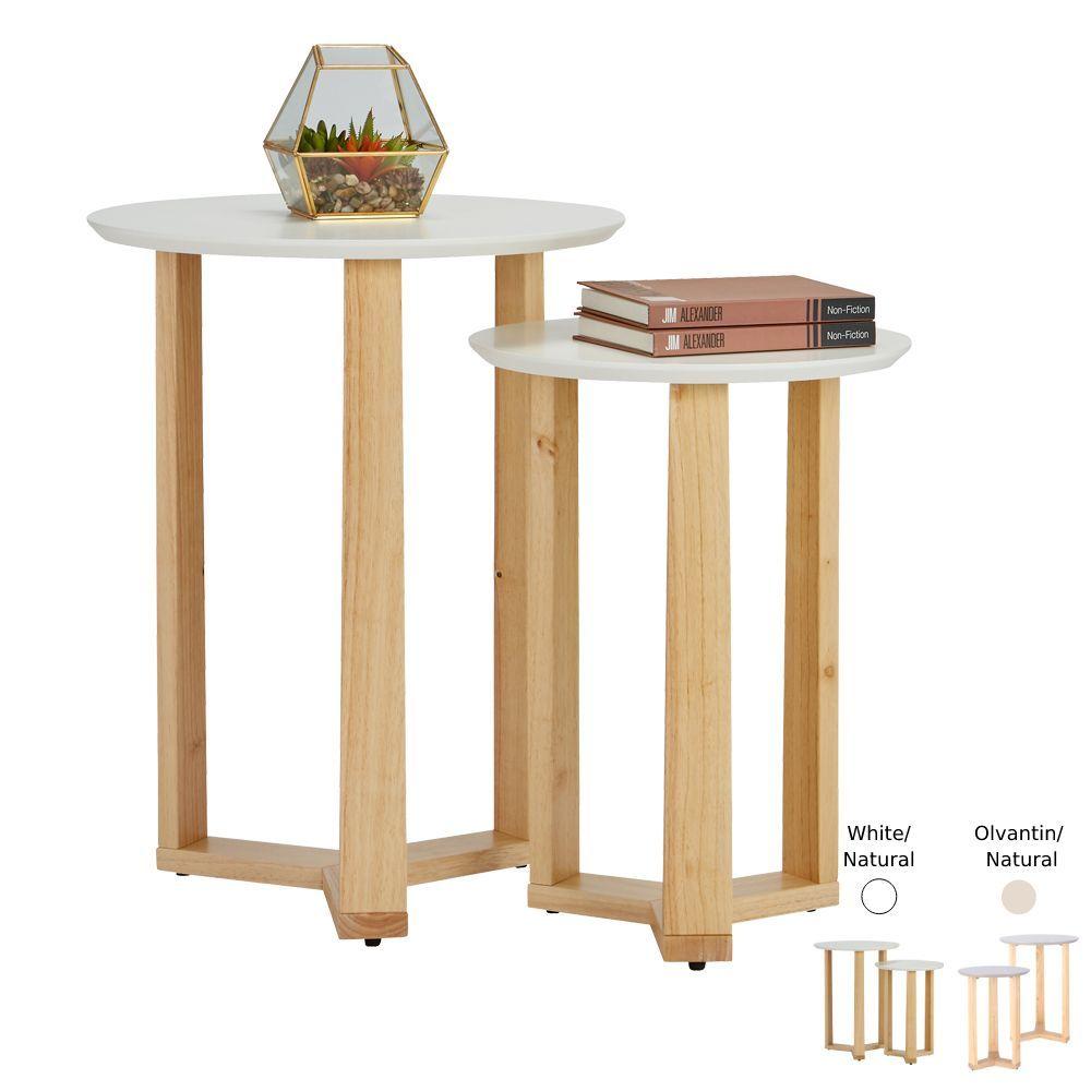 โต๊ะข้าง รุ่นทรี-โอ (S+L) (ฐานลายไม้ธรรมชาติ)
