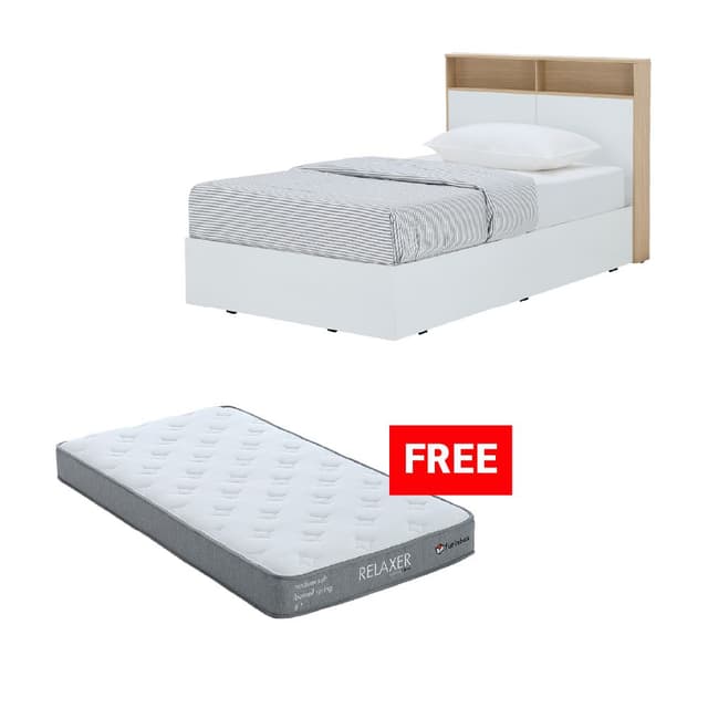 ซื้อเตียงนอน รุ่นคาร์เนชั่น ขนาด 3.5 ฟุต แถมฟรี! ที่นอน รุ่นรีแล็กเซอร์ ขนาด 3.5 ฟุต หนา 8 นิ้ว พร้อมหมอน 1 ใบ