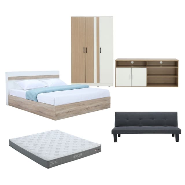 ซื้อเตียงนอน รุ่นมินิโอ พร้อมตู้เสื้อผ้า, ที่นอน, โซฟาผ้าปรับนอน และตู้วางทีวี ราคาพิเศษ! (เฉพาะรุ่นที่กำหนด)