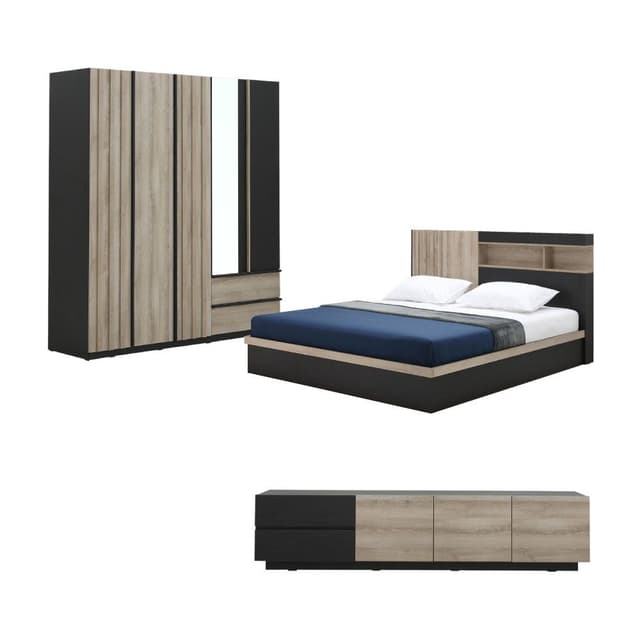 ชุดห้องนอน รุ่นอัมสเตอร์ดัม ขนาด 5 ฟุต (เตียง, ตู้เสื้อผ้า 5 บาน, ตู้วางทีวี) ราคาพิเศษ!