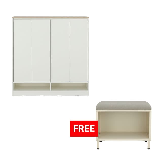 ซื้อตู้รองเท้า 4 บาน รุ่นเพซโซ่ ขนาด 116 ซม. แถมฟรี! ม้านั่งพร้อมชั้นวางรองเท้า รุ่นโดแลน