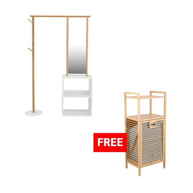 ซื้อกระจกตั้งพื้นพร้อมราวแขวน รุ่นเวลลี่ แถมฟรี! ชั้นวางของพร้อมตะกร้า รุ่นเอลวิด้า