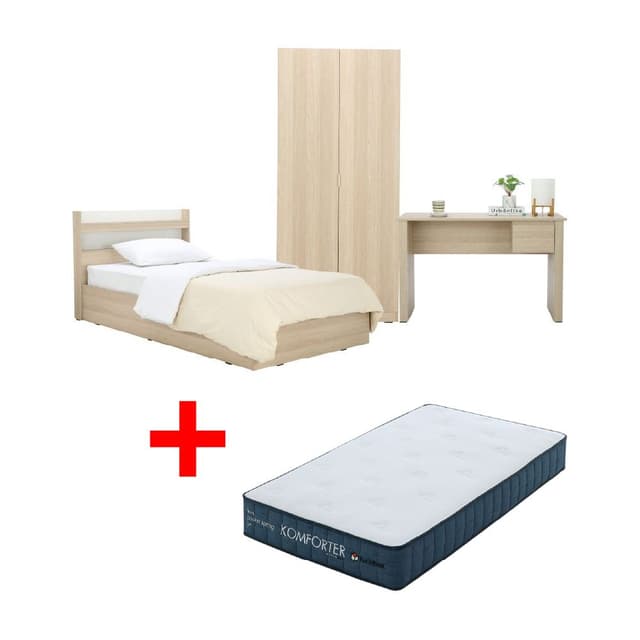 ซื้อชุดห้องนอน รุ่นแชมป์ ขนาด 3.5 ฟุต (เตียง, ตู้เสื้อผ้า 2 บาน, โต๊ะทำงาน) พร้อมที่นอน รุ่นคอมฟอร์ทเตอร์ ขนาด 3.5 ฟุต ราคาพิเศษ!