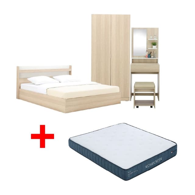 ซื้อชุดห้องนอน รุ่นแชมป์ ขนาด 5 ฟุต (เตียง, ตู้เสื้อผ้า 2 บาน, โต๊ะเครื่องแป้งพร้อมสตูล) พร้อมที่นอน รุ่นคอมฟอร์ทเตอร์ ขนาด 5 ฟุต ราคาพิเศษ!