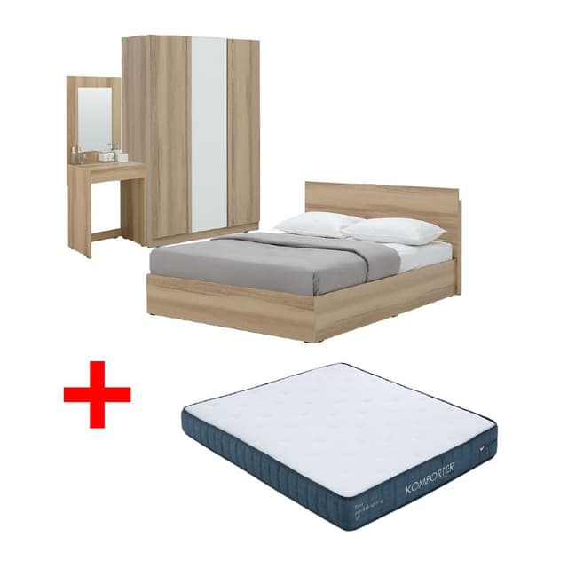 ซื้อชุดห้องนอน รุ่นจัสมิน ขนาด 5 ฟุต (เตียง, ตู้เสื้อผ้า 3 บาน, โต๊ะเครื่องแป้ง) พร้อมที่นอน รุ่นคอมฟอร์ทเตอร์ ขนาด 5 ฟุต ราคาพิเศษ!
