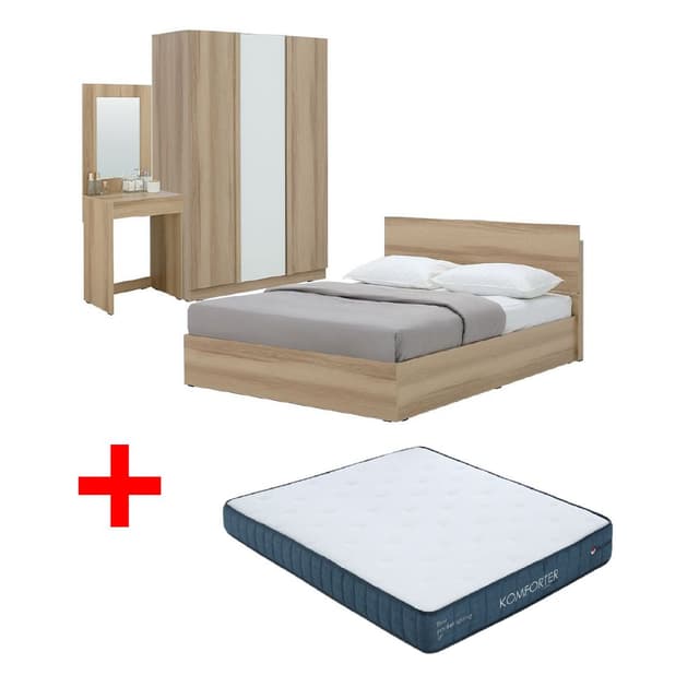 ซื้อชุดห้องนอน รุ่นจัสมิน ขนาด 6 ฟุต (เตียง, ตู้เสื้อผ้า 3 บาน, โต๊ะเครื่องแป้ง) พร้อมที่นอน รุ่นคอมฟอร์ทเตอร์ ขนาด 6 ฟุต ราคาพิเศษ!