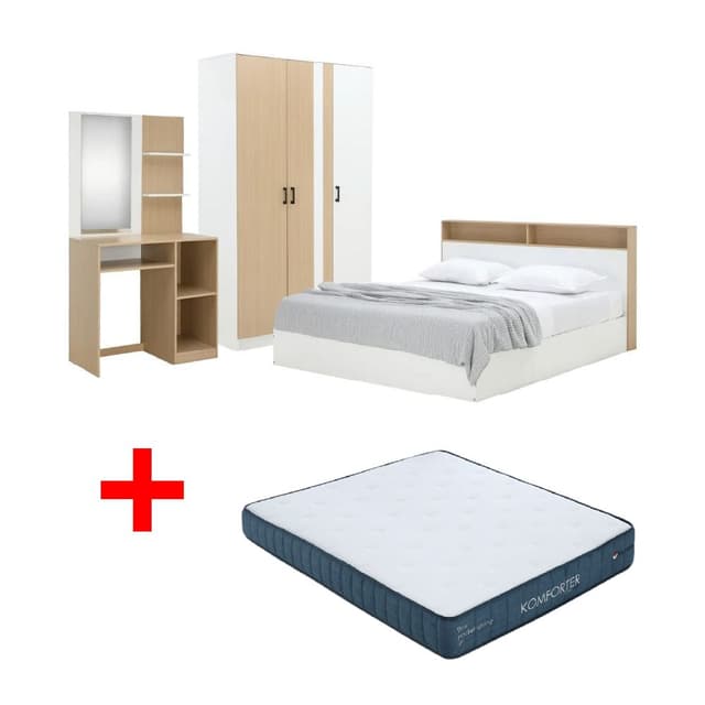 ซื้อชุดห้องนอน รุ่นคาร์เนชั่น+แมกโนเลีย ขนาด 5 ฟุต (เตียง, ตู้เสื้อผ้า 3 บาน, โต๊ะเครื่องแป้ง) พร้อมที่นอน รุ่นคอมฟอร์ทเตอร์ ขนาด 5 ฟุต ราคาพิเศษ!
