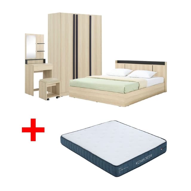 ซื้อชุดห้องนอน รุ่นแชมป์ ขนาด 6 ฟุต (เตียง, ตู้เสื้อผ้า, โต๊ะเครื่องแป้งพร้อมสตูล) พร้อมที่นอน รุ่นคอมฟอร์ทเตอร์ ขนาด 6 ฟุต ราคาพิเศษ!