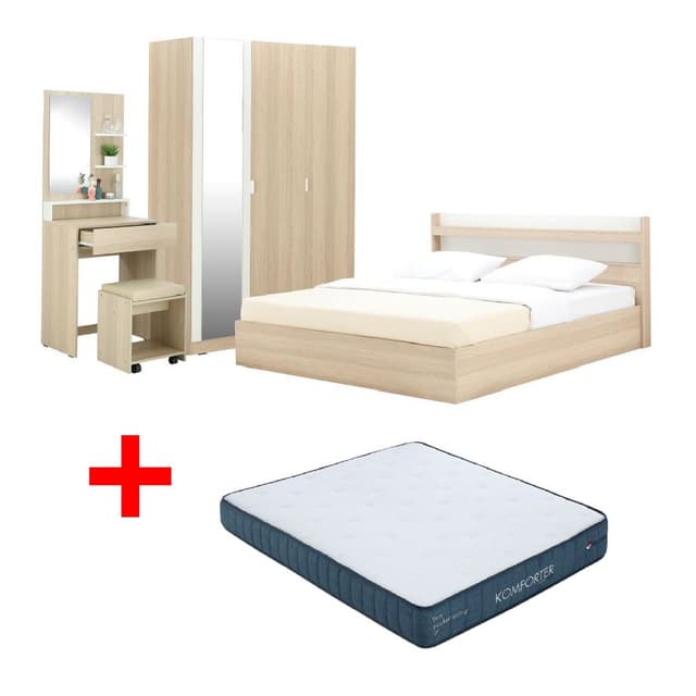 ซื้อชุดห้องนอน รุ่นแชมป์ ขนาด 6 ฟุต (เตียง, ตู้เสื้อผ้า 3 บาน พร้อมกระจก, โต๊ะเครื่องแป้งพร้อมสตูล) พร้อมที่นอน รุ่นคอมฟอร์ทเตอร์ ขนาด 6 ฟุต ราคาพิเศษ!