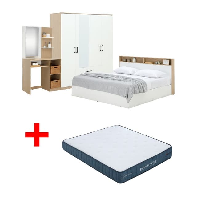 ซื้อชุดห้องนอน รุ่นคาร์เนชั่น+ฟินซ์ ขนาด 5 ฟุต (เตียง, ตู้เสื้อผ้า 4 บาน พร้อมกระจก, โต๊ะเครื่องแป้ง) พร้อมที่นอน รุ่นคอมฟอร์ทเตอร์ ขนาด 5 ฟุต ราคาพิเศษ!
