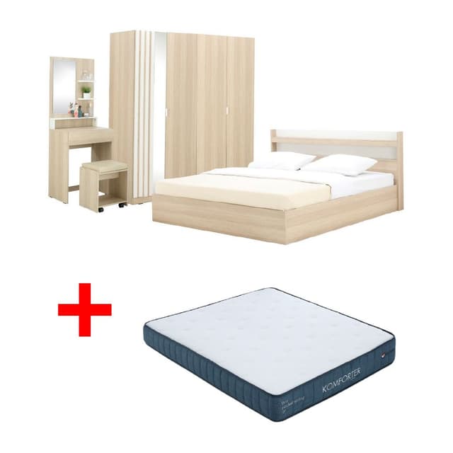 ซื้อชุดห้องนอน รุ่นแชมป์ ขนาด 5 ฟุต (เตียง, ตู้เสื้อผ้า, ตู้เสื้อผ้าพร้อมกระจก, โต๊ะเครื่องแป้ง) พร้อมที่นอน รุ่นคอมฟอร์ทเตอร์ ขนาด 5 ฟุต ราคาพิเศษ!