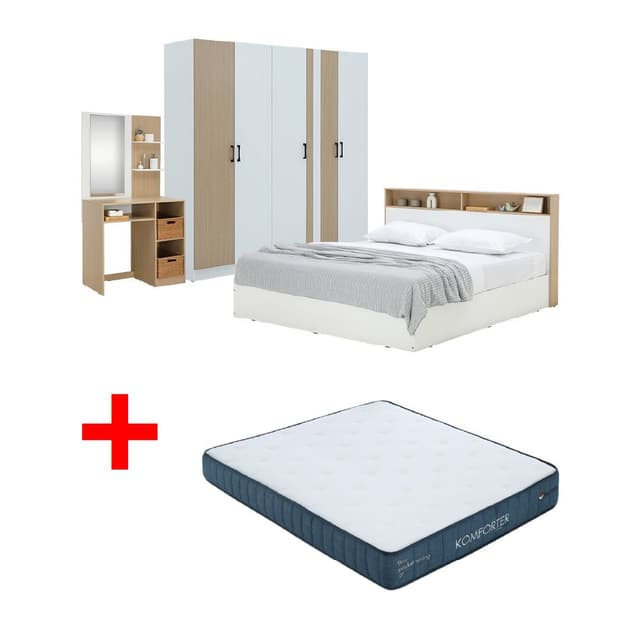 ซื้อชุดห้องนอน รุ่นคาร์เนชั่น+แมกโนเลีย ขนาด 5 ฟุต (เตียง, ตู้เสื้อผ้า 5 บาน, โต๊ะเครื่องแป้ง) พร้อมที่นอน รุ่นคอมฟอร์ทเตอร์ ขนาด 5 ฟุต ราคาพิเศษ!