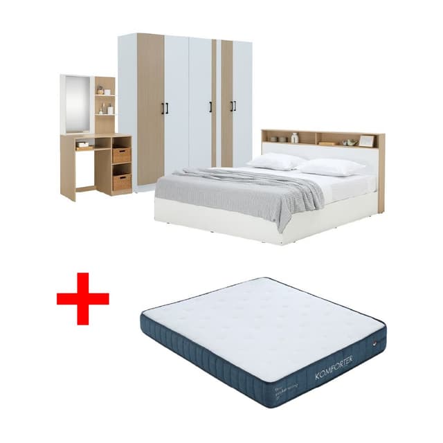 ซื้อชุดห้องนอน รุ่นคาร์เนชั่น+แมกโนเลีย ขนาด 6 ฟุต (เตียง, ตู้เสื้อผ้า 5 บาน, โต๊ะเครื่องแป้ง) พร้อมที่นอน รุ่นคอมฟอร์ทเตอร์ ขนาด 6 ฟุต ราคาพิเศษ!