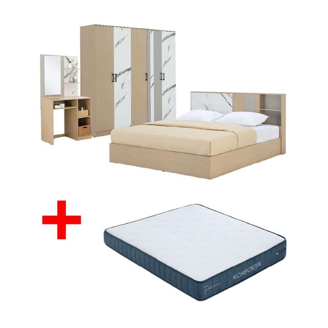 ซื้อชุดห้องนอน รุ่นแมกโนเลีย ขนาด 6 ฟุต (เตียง, ตู้เสื้อผ้า 5 บาน, โต๊ะเครื่องแป้ง ) พร้อมที่นอน รุ่นคอมฟอร์ทเตอร์ ขนาด 6 ฟุต ราคาพิเศษ!