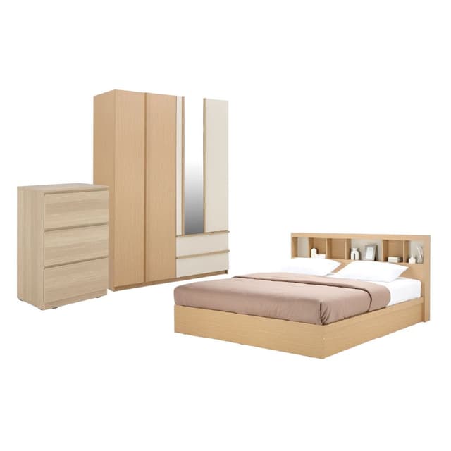 ซื้อเตียงนอน รุ่นชิซูโอกะ ขนาด 5 ฟุต พร้อมตู้เสื้อผ้า 4 บาน รุ่นชิซูโอกะ และตู้ 3 ลิ้นชัก รุ่นว้าว ราคาพิเศษ!